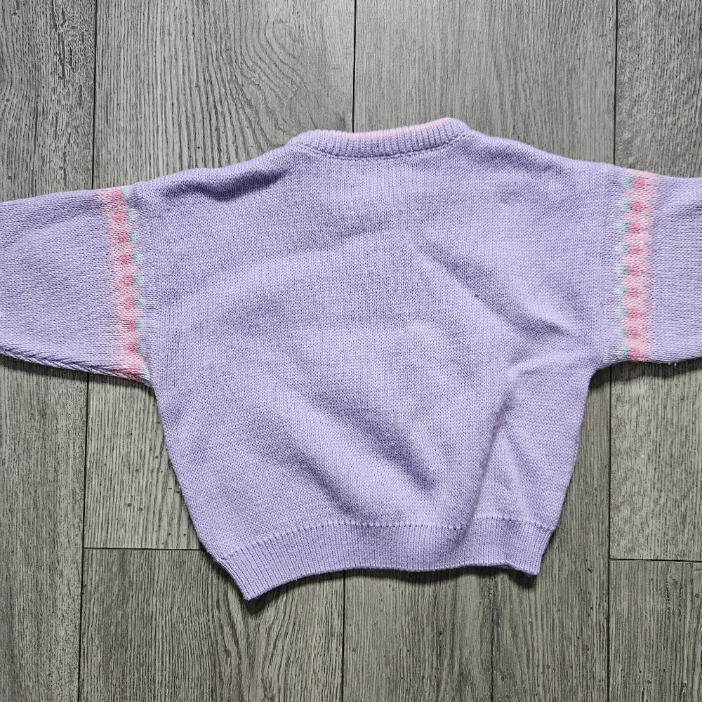 🔴 3/$8 Vintage Knit teddy Bear Embroidered Sweater- 18 months - Purple - Picture 8 of 8